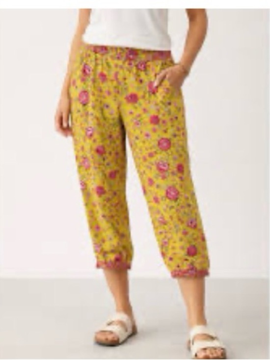 Sundance Pants - Sundance Floral Block Print Crop Pants | Medium | Boho Drawstring Cotton Blend